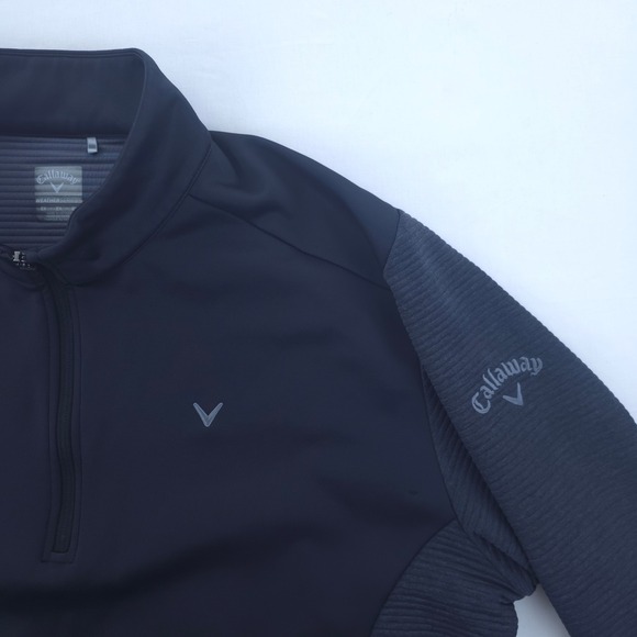 Callaway Mens 1/4 Zip Weather Series Swing Tech 2X Black Ribbed Pullover Jacket - Picture 3 of 9